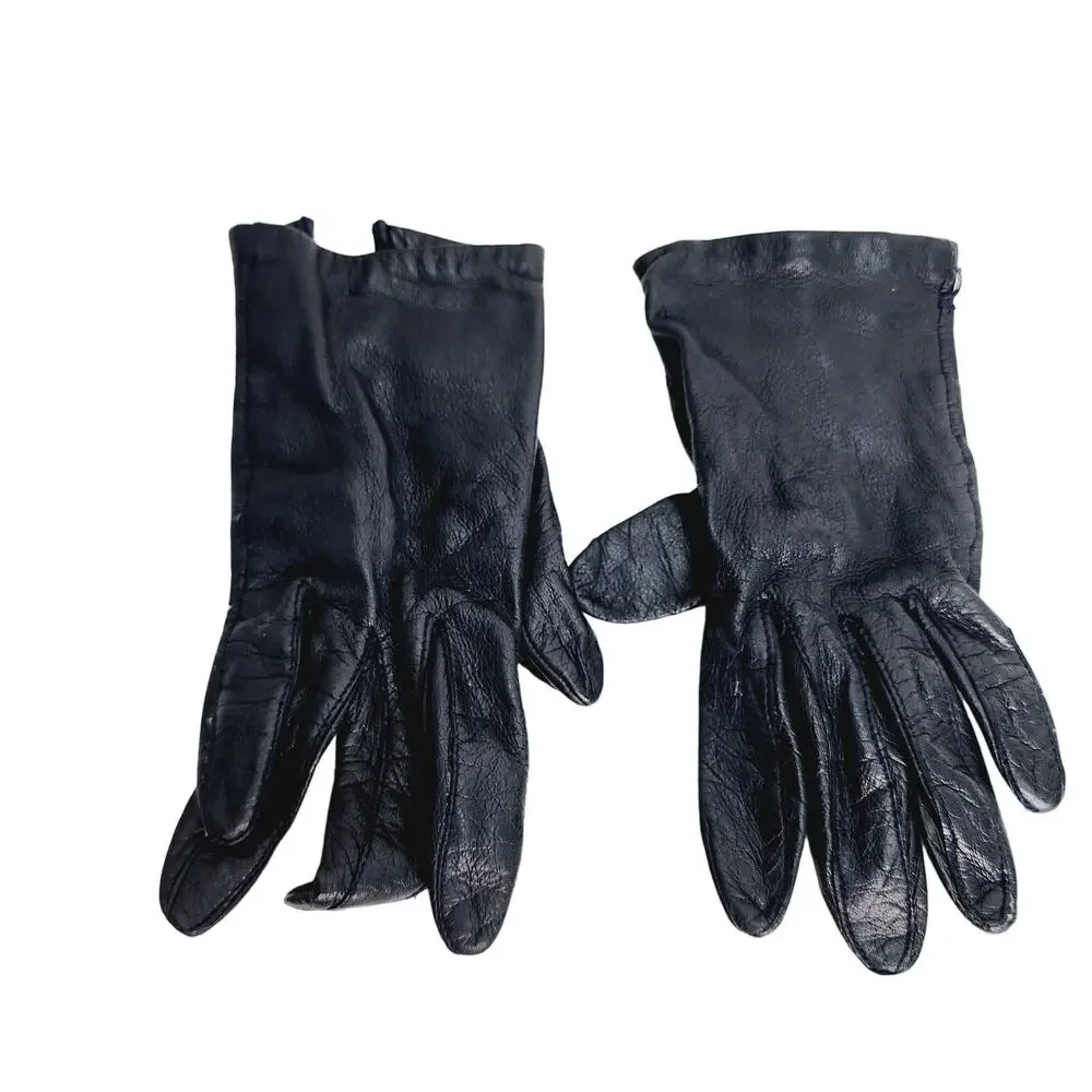 Fownes Vintage Black Leather Gloves Womens Size 6.5 Genuine Leather Classic Glam
